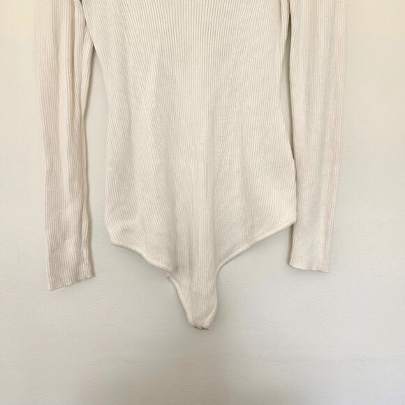 Abercrombie & Fitch V-Neck Sweater Bodysuit XL Cream Ribbed One Piece - Picture 5 of 7